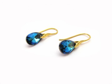 Oorbellen"Swarovski® Berm blue"goud
