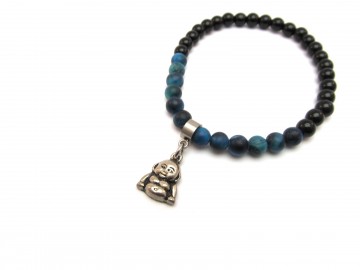 Armband onyx blauwe tijgeroog boeddha