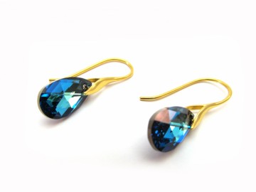 Oorbellen"Swarovski® Berm blue"goud