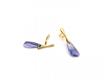 Clipoorbellen goud swarovki wing Tanzanite