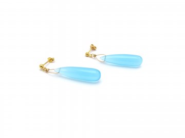 Edelsteen oorbellen aqua quartz goud