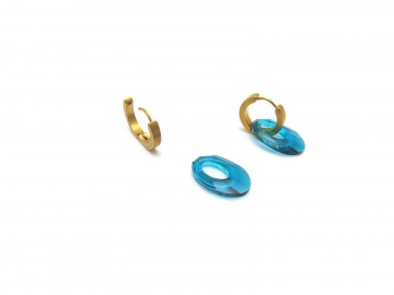 Gouden creool aqua swarovski