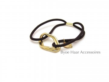 Haar elastiek bruin goudclip