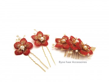 Haarkam set red flower