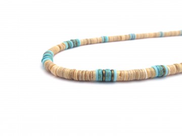 Heren ketting beige turquoise