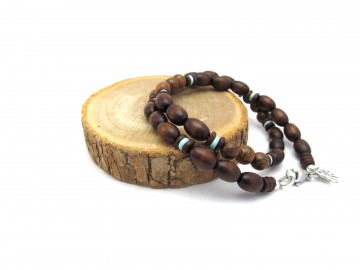 Heren ketting brown turquoise wood