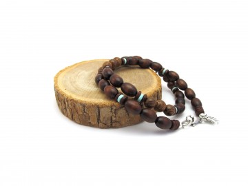Heren ketting brown turquoise wood