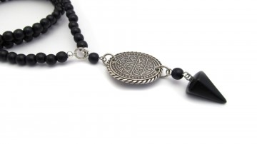 Ketting medallion black agaat