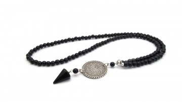 Ketting medallion black agaat