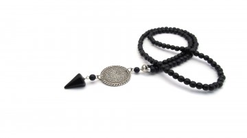 Ketting medallion black agaat