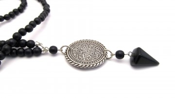 Ketting medallion black agaat