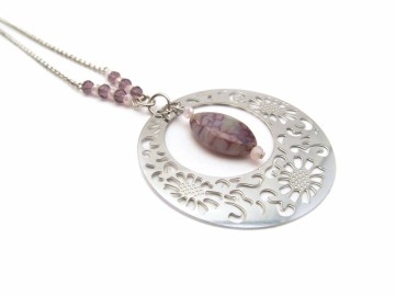 Ketting rvs paarse agaat