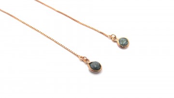 Oorbellen blauwe ruwe diamant rose