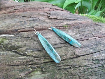 Oorbellen labradoriet chrysocolla bosfoto