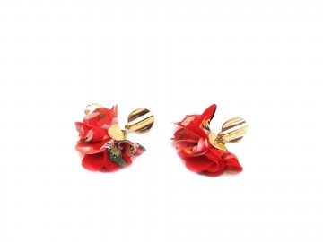 Oorbellen waaier mixed red